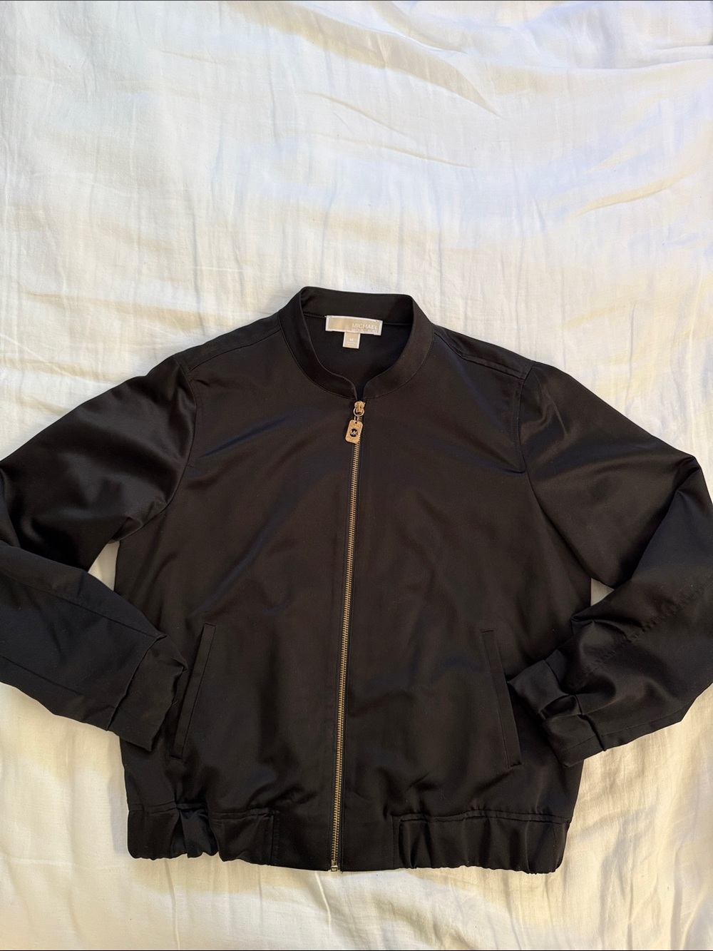 Michael Kors Black Bomber Jacket with Gold Zipper